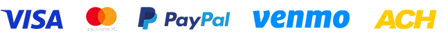 Visa, Mastercard, PayPal, Venmo, ACH